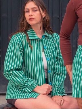 Big Bud Press Frontier Stripe Work Jacket Green White Size XL
